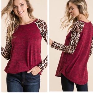Animal Print & Burgundy Shirt Boutique New Soft and Comfy